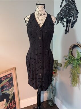 Vintage Black Halter Button-Front Mini Dress Size Small